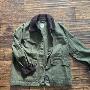GAP Olive Green Canvas Jacket with Brown Corduroy Collar